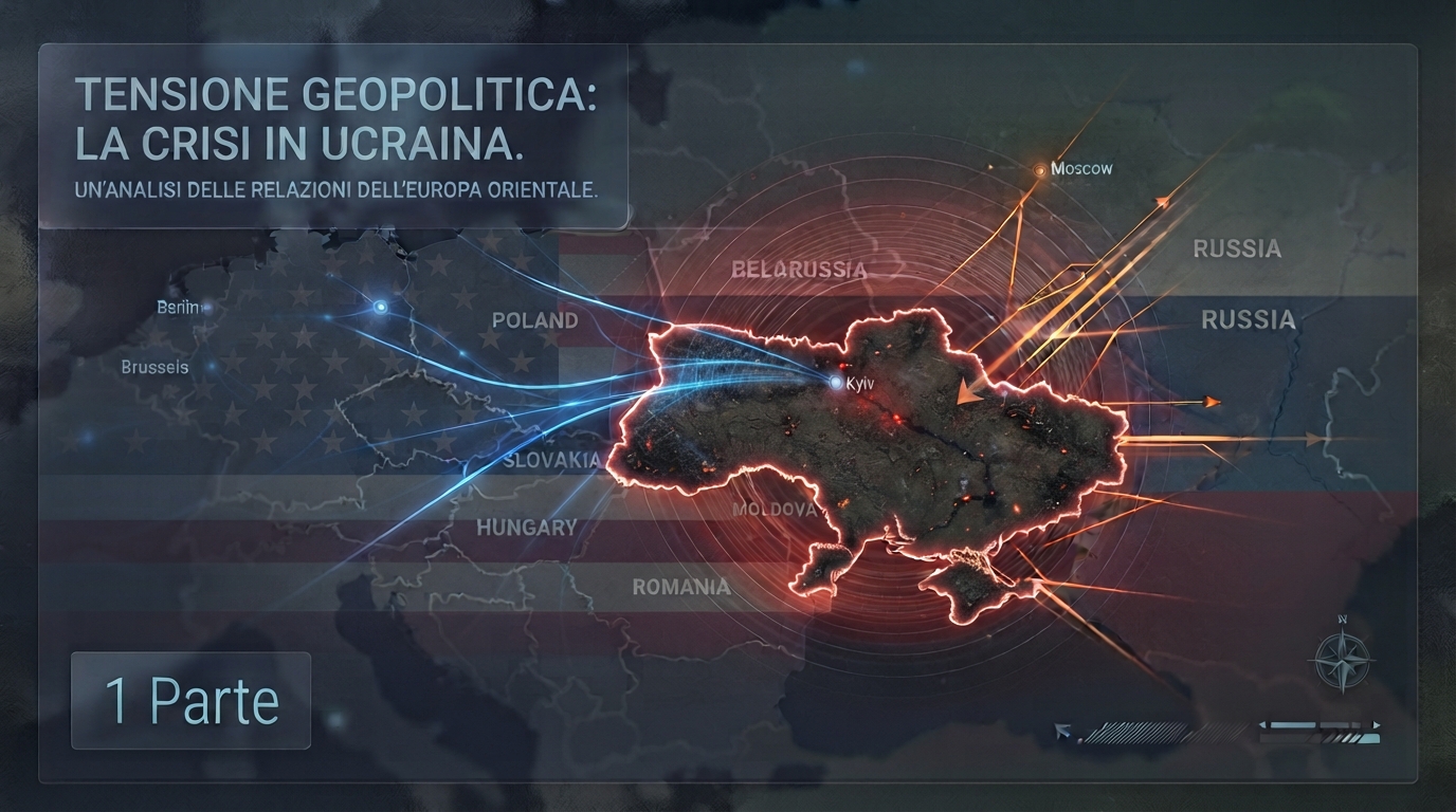illustrazione digitale editoriale e professionale che rappresenta la geopolitica europea e la crisi in Ucraina.